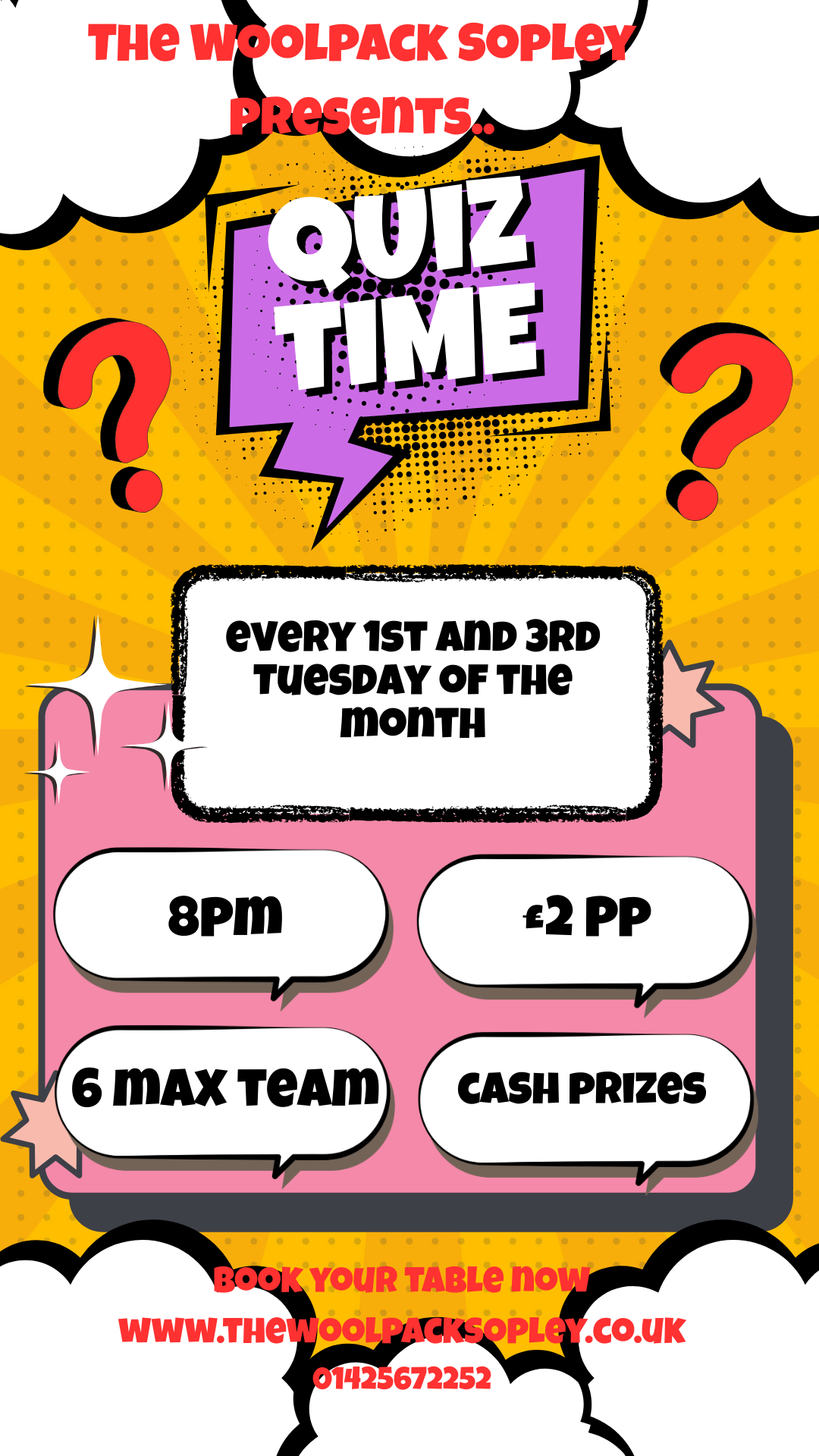 Quiz Night poster at The Woolpack Sopley